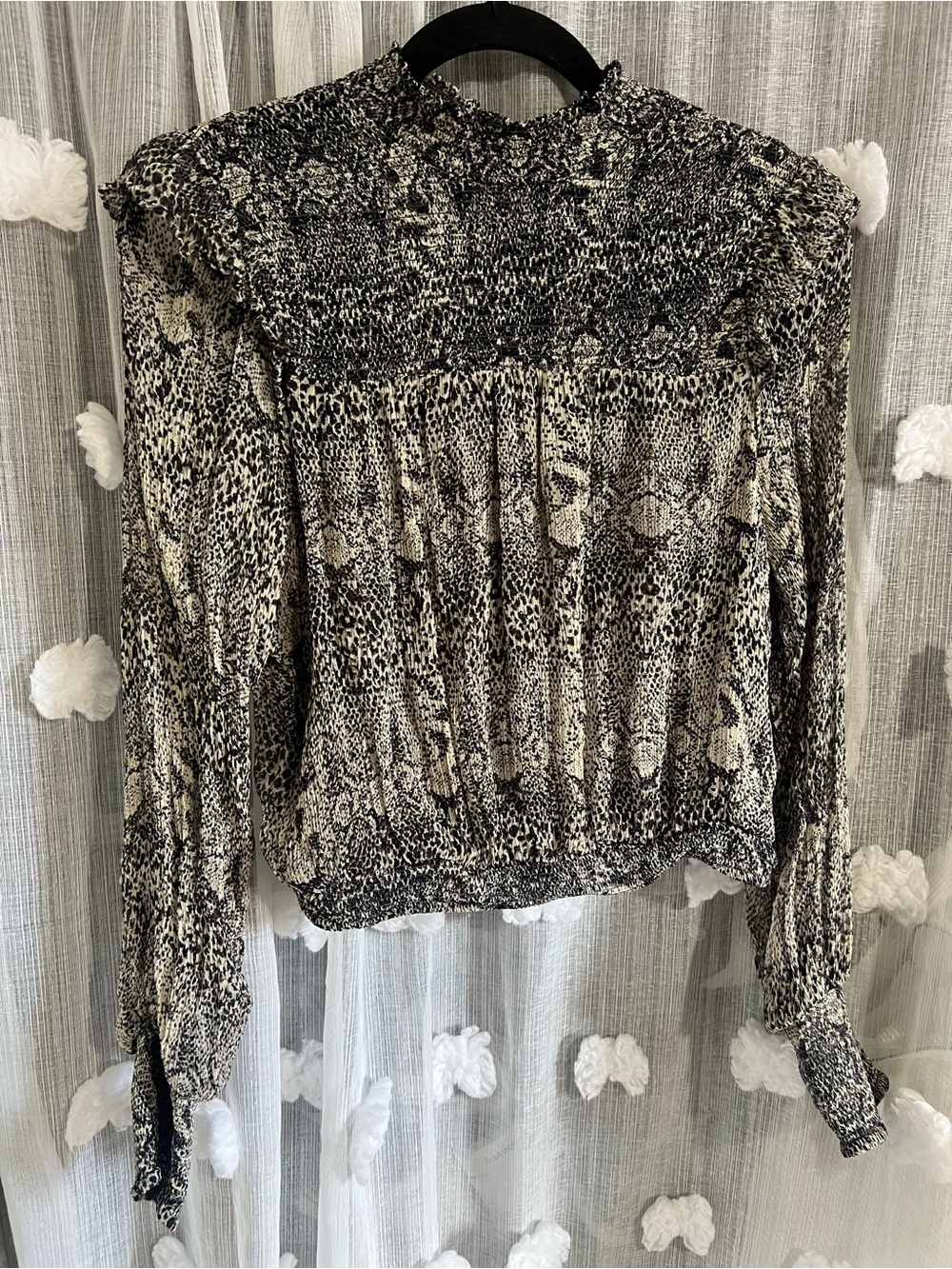 Free People  Smocked Neck Long-Sleeve Animal Print Blouse